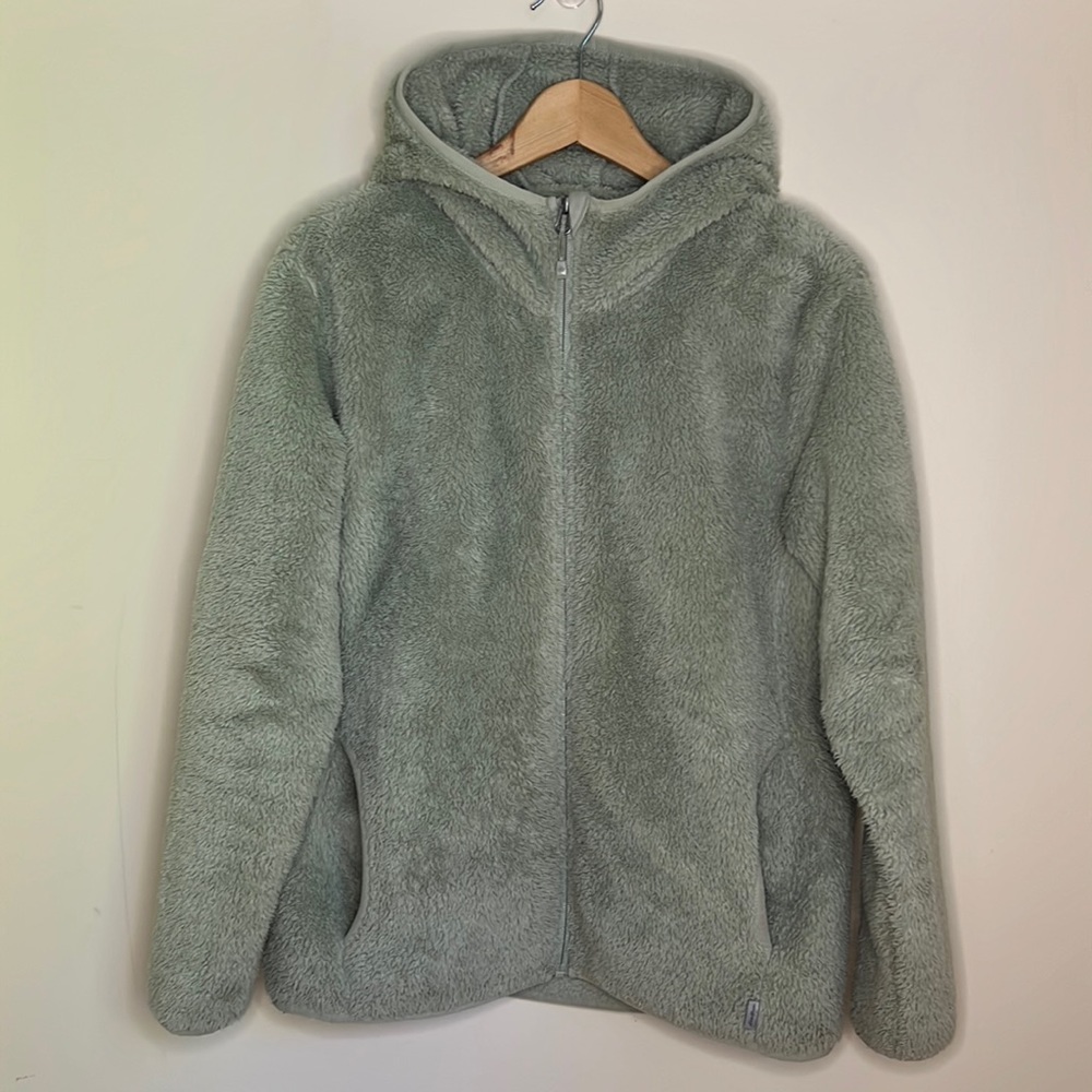 Eddie Bauer Quest Plush Full Zip Hoodie Green Sherpa Fleece Womens Medium
